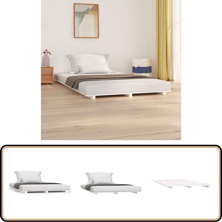 VidaXL Bedframe Wit Massief Grenenhout 150x200cm Houten Bedframe Tweepersoons Bed Bedframe Massief Hout Grenenhout Bedframe Witte Bedframe Stabiele Bedframe