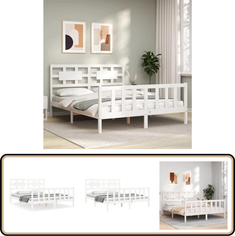 VidaXL Bedframe Wit Massief Grenenhout 160x200 cm Massief Hout Bed Frame Grenenhouten Bed Tweepersoons Bed Wit Bed Slaapkamer Meubels