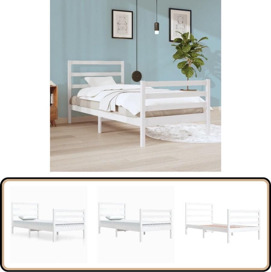 VidaXL Bedframe Wit Massief Grenenhout 90x200 cm Bedframe Massief Hout Bed Grenenhout Bed Witte Bed Enkelpersoonlig Bed