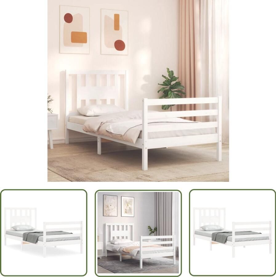VidaXL Bedframe Wit Massief Grenenhout 90x200 cm Massief Hout Bed Frame Grenenhouten Bed Wit Bed Tweepersoons Bed Enkel Bed Slaapcomfort Bedroom Furniture