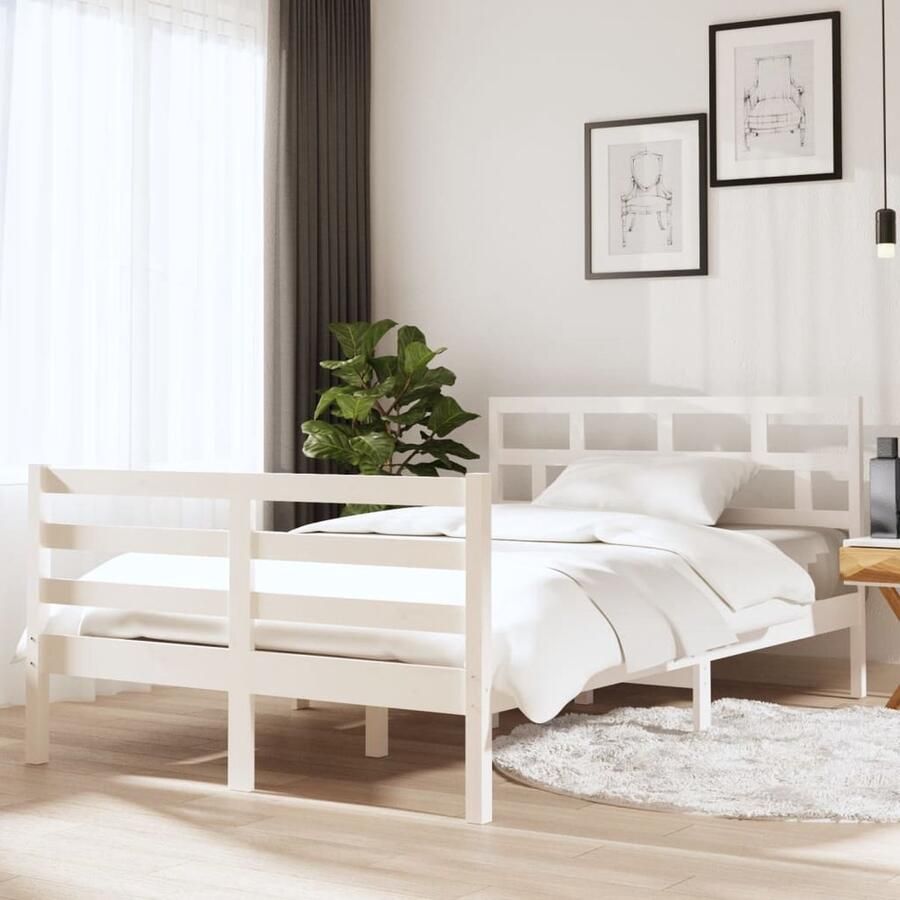 VidaXL Bedframe Wit Massief Hout 120x190 cm Houten Bed Frame Grenenhout Bed Wit Bed Frame Tweepersoons Bed King Size Bed Box Spring Bed Modern Bed Frame - Foto 2