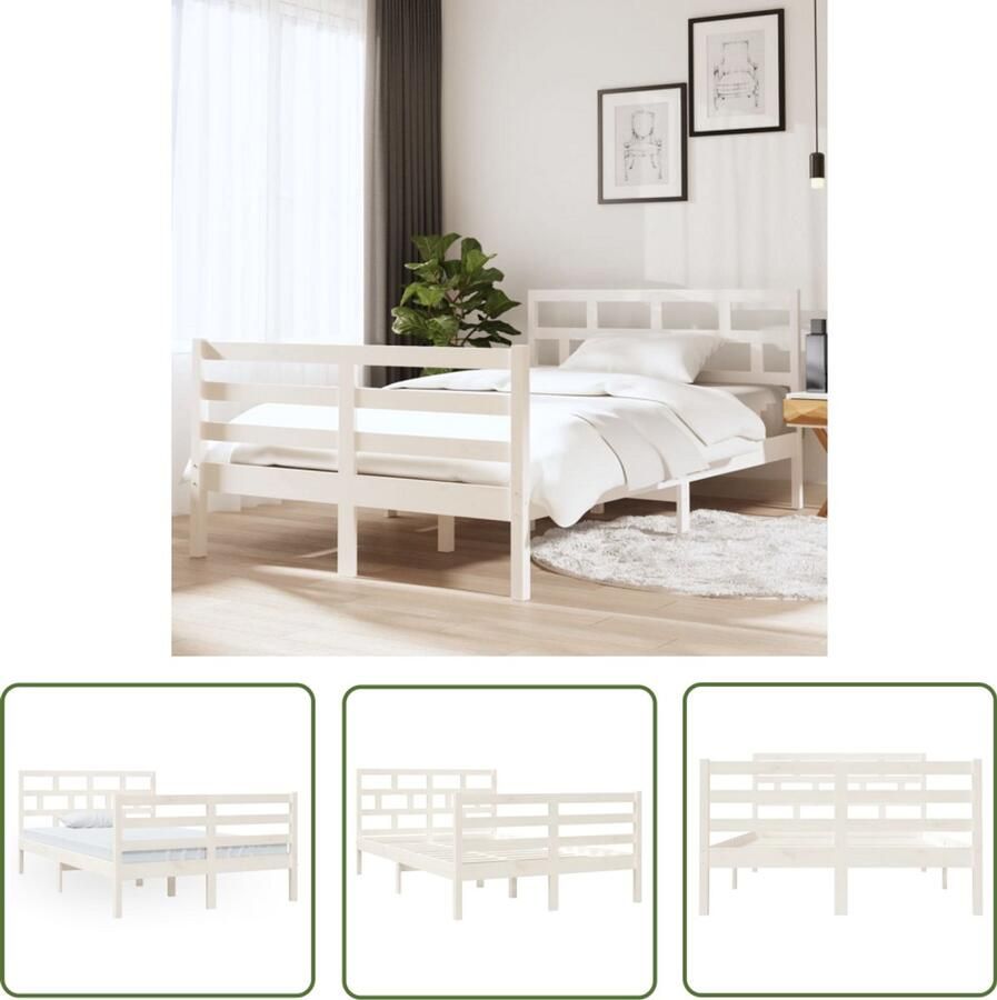 VidaXL Bedframe Wit Massief Hout 120x190 cm Houten Bed Frame Grenenhout Bed Wit Bed Frame Tweepersoons Bed King Size Bed Box Spring Bed Modern Bed Frame