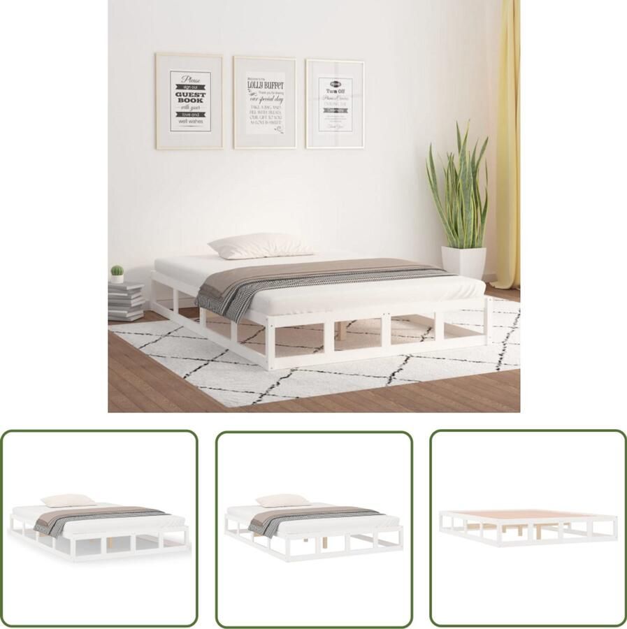 VidaXL Bedframe Wit Massief Hout 140x190 cm Houten Bedframe Modern Bedframe Wit Massief Grenenhout Bedframe 140x190 Bedframe Kopen