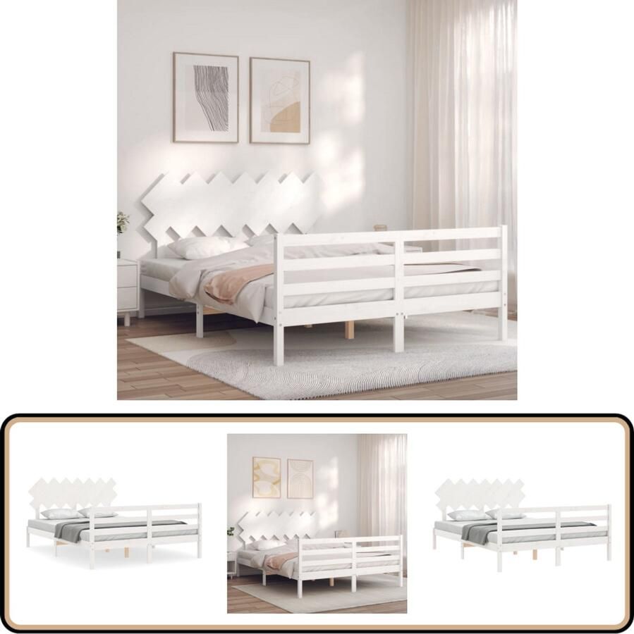 VidaXL Bedframe Wit Massief Hout 140x190 cm Massief Houten Bed Frame Wit Bed Frame Tweepersoons Bed Frame Bed Frame 140x190 Bed Frame Met Hoofdbord