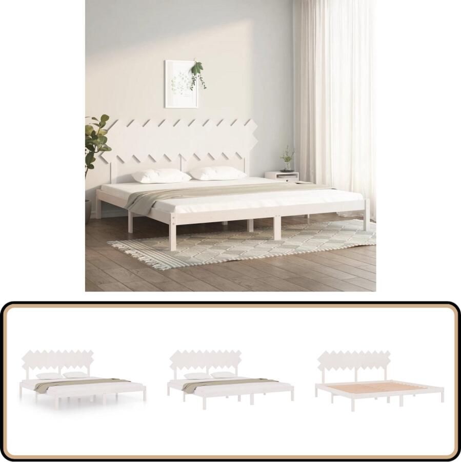 VidaXL Bedframe Wit Massief hout 200x200 cm Modern Bed Frame Wooden Bed Frame Grenenhouten Bed King Size Bed White Bed Frame Bedroom Furniture