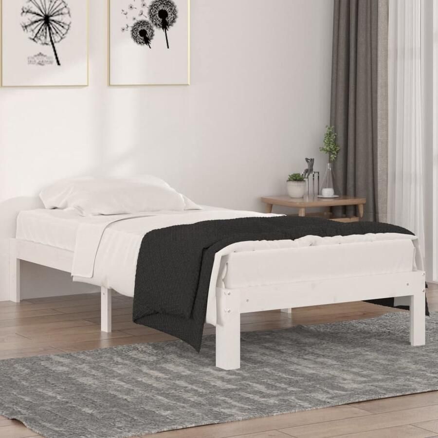 VidaXL Bedframe Wit Massief Hout 90x190 cm Houten Bedframe Enkelbed Wit Bed Frame Tweepersoon Bed Stapelbare Bedden Design Bed Minimalistisch Bed Budget Bed - Foto 2