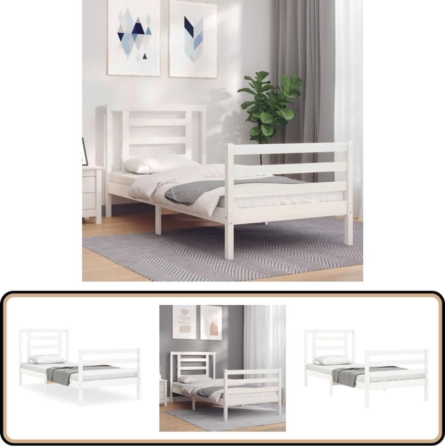 VidaXL Bedframe Wit Massief Hout 90x200 cm Massief Hout Bed Grenenhouten Bed Enkel Bed Wit Bed Frame Slaapcomfort Headboard Footboard Latex Matras Pocketvering Matras