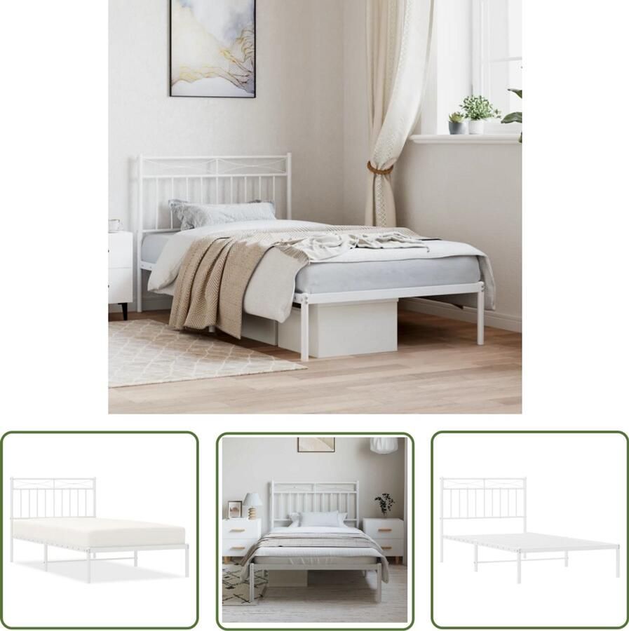 VidaXL Bedframe Wit Metaal 100x190 cm Klassieke Bed Frame Metalen Bedframe Witte Bed Frame Eenpersoonsbed Bed Frame Met Hoofdbord Staal Bed Frame - Foto 2