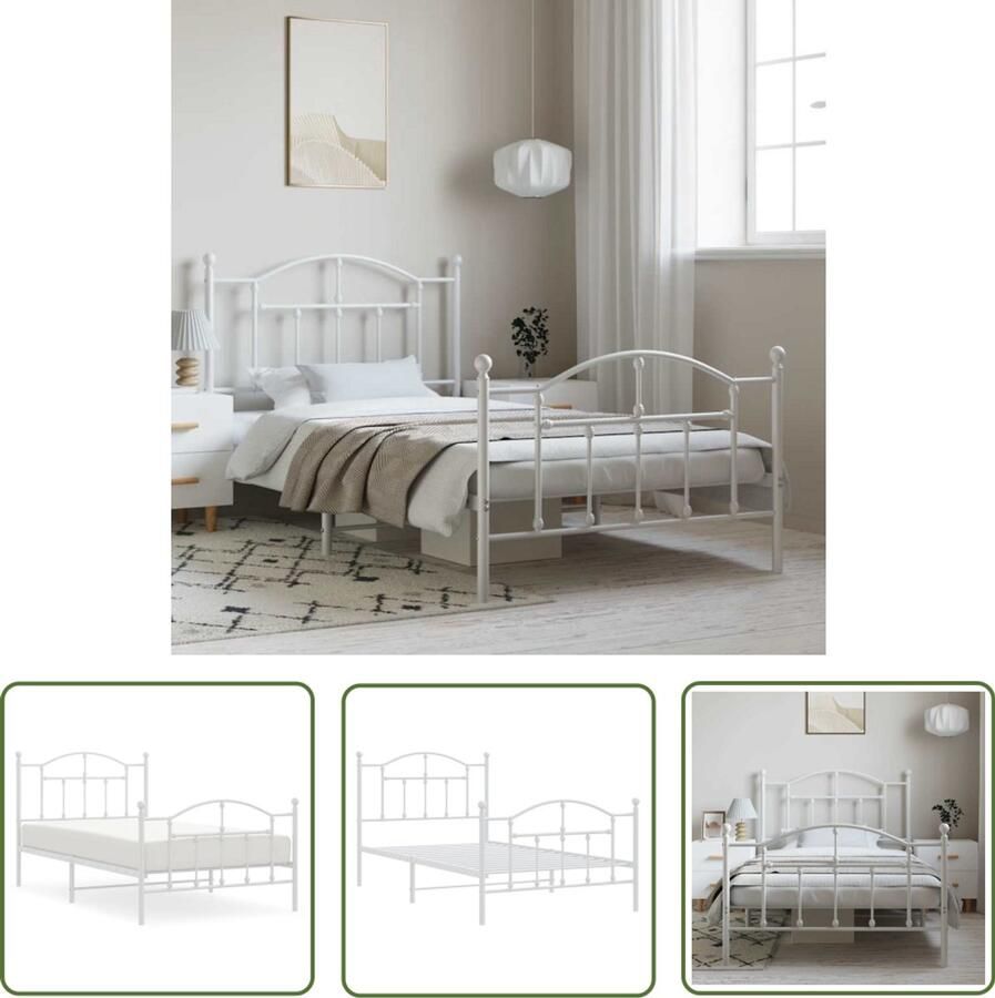 VidaXL Bedframe Wit Metaal 100x190 cm Robuust Bed Frame Klassiek Bed Metalen Bed Wit Bed Slaapcomfort Bedstede Boxspring
