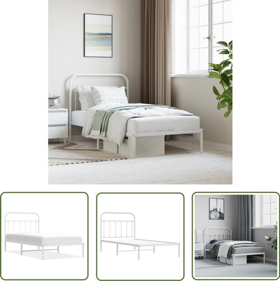 VidaXL Bedframe Wit Metaal 100x190 cm Robuust Bed Frame Klassiek Bedframe Houten Bed Frame Wit Bed Frame Staal Bed Frame Eenpersoons Bed Tweepersoons Bed - Foto 2