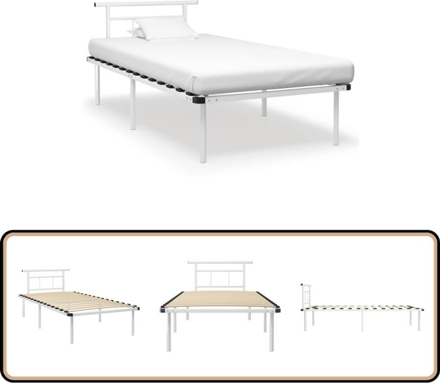VidaXL Bedframe Wit Metaal 100x200 cm Metalen Bedframe Tweepersoonsbed Bedframe Wit Bed Kopen Slaapcomfort