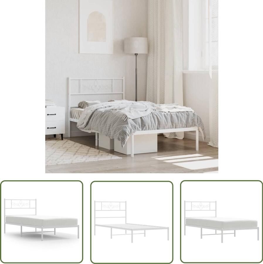 VidaXL Bedframe Wit Metaal 107x203 cm Klassieke Bed Frame Houten Bed Frame Metalen Bed Frame Bed Frame Wit Bed Frame Groot Bed Frame Compact Boxspring Bed Frame