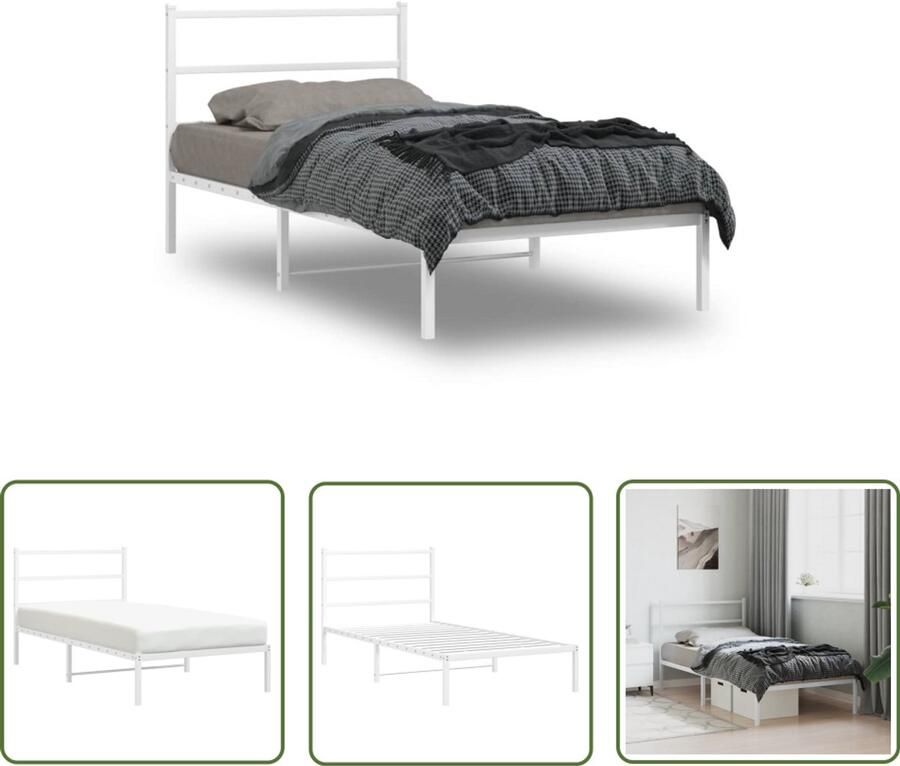 VidaXL Bedframe Wit Metaal 107x203 cm Staal Bed Frame Enkel Bed Frame Wit Bed Frame 107x203 Minimalistisch Bed Frame Moderne Bed Frame