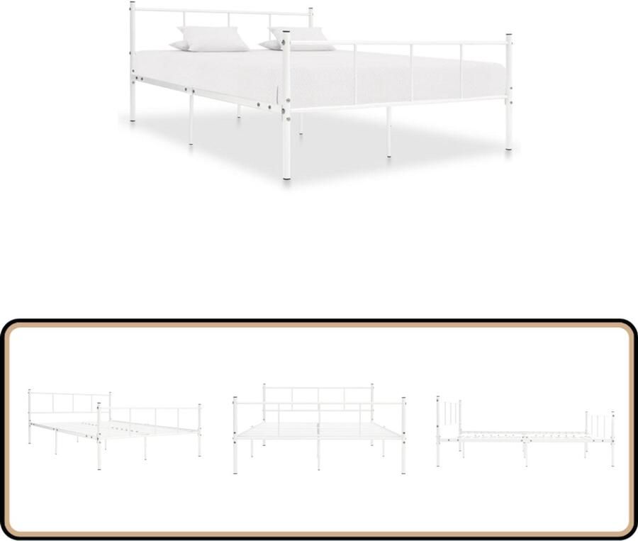 VidaXL Bedframe Wit Metaal 120x200 cm Inclusief lattenbodem Klassieke Bed Frame Metalen Bed Frame Tweepersoons Bed Frame Wit Bed Frame Bed Frame 120x200