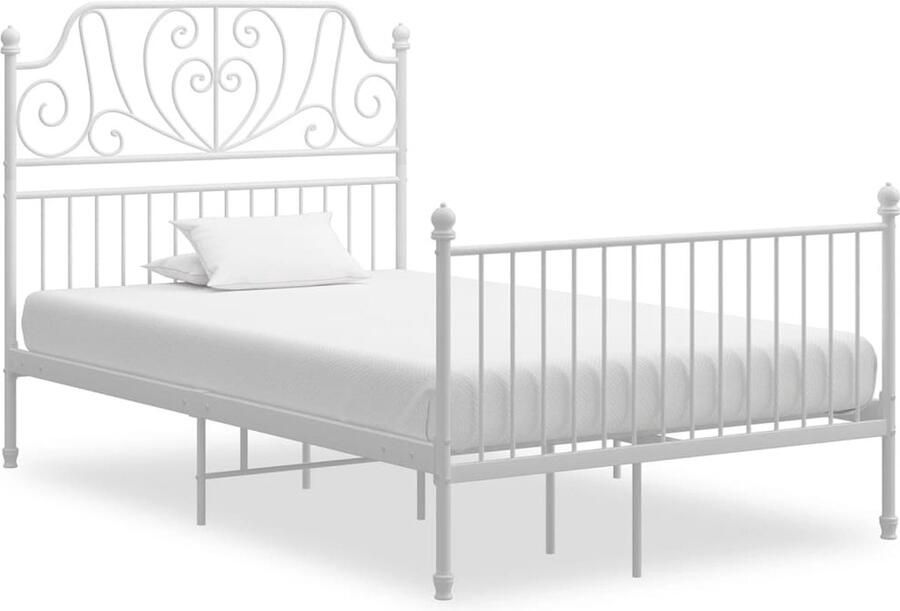 VidaXL Bedframe Wit Metaal 120x200 cm Metalen Bed Frame Wit Bed Frame Tweepersoons Bed Boxspring Bed Slaapcomfort Stapelbare Bedden Design Bed Modern Bed Minimalistisch Bed Budgetvriendelijk Bed Eenvoudig Te Monteren Bed - Foto 3