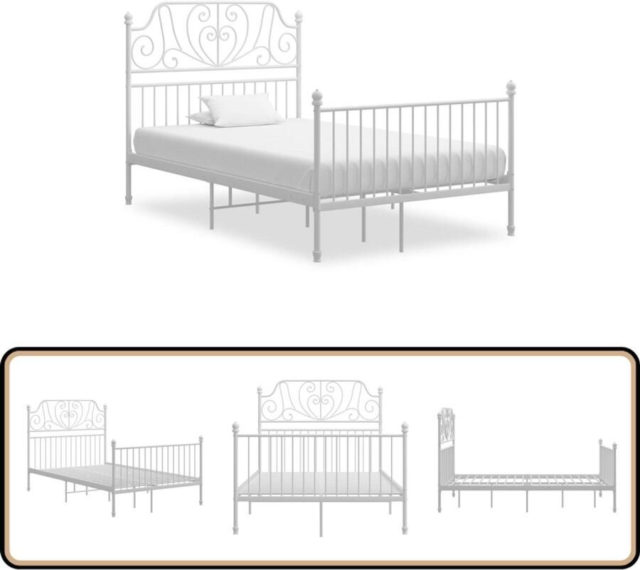 VidaXL Bedframe Wit Metaal 120x200 cm Metalen Bed Frame Wit Bed Frame Tweepersoons Bed Boxspring Bed Slaapcomfort Stapelbare Bedden Design Bed Modern Bed Minimalistisch Bed Budgetvriendelijk Bed Eenvoudig Te Monteren Bed