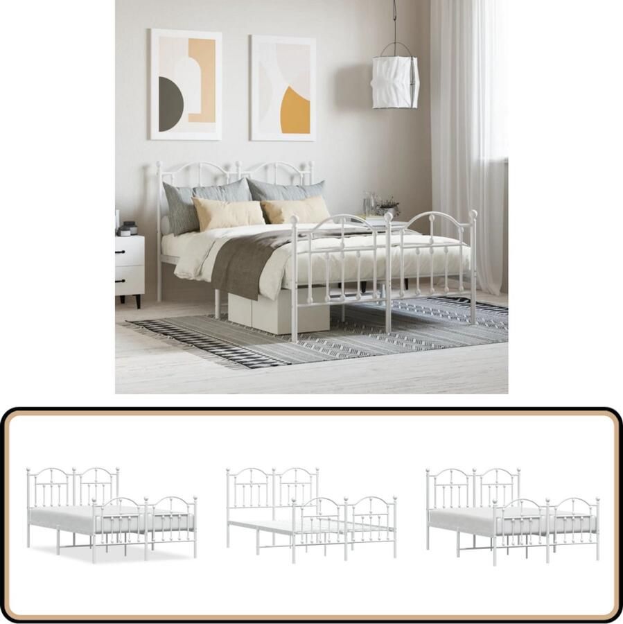 VidaXL Bedframe Wit Metaal 120x200 cm Robuust Bed Frame Klassiek Bed Metalen Bedframe Wit Bedframe Bed Frame 120x200