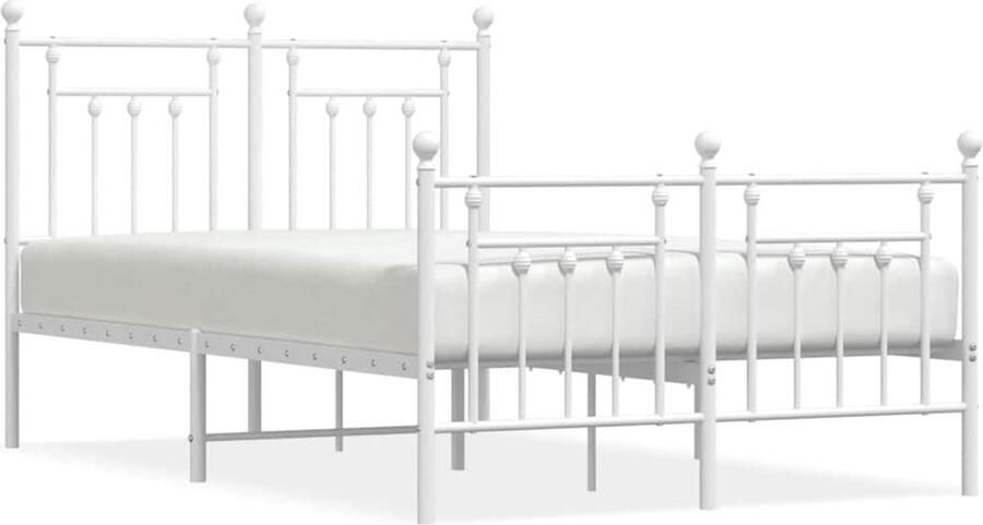 VidaXL Bedframe Wit Metaal 135x190 cm Klassieke Bed Frame Houten Bed Frame Metalen Bed Frame Bed Frame Wit Boxspring Bed Frame Tweepersoons Bed Frame King Size Bed Frame Single Bed Frame Bed Frame Met Opbergruimte - Foto 3