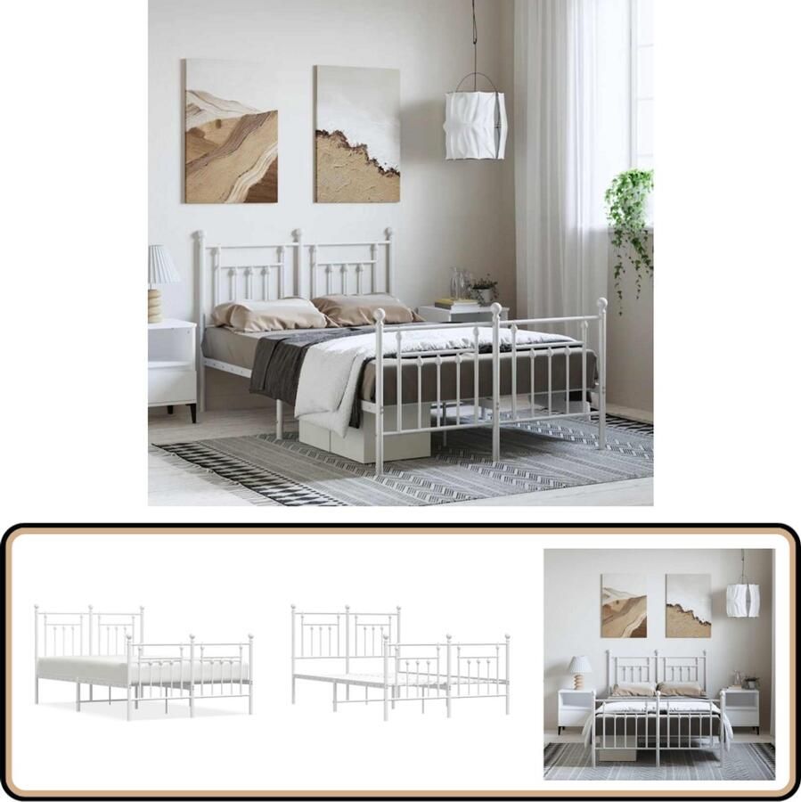 VidaXL Bedframe Wit Metaal 135x190 cm Klassieke Bed Frame Houten Bed Frame Metalen Bed Frame Bed Frame Wit Boxspring Bed Frame Tweepersoons Bed Frame King Size Bed Frame Single Bed Frame Bed Frame Met Opbergruimte