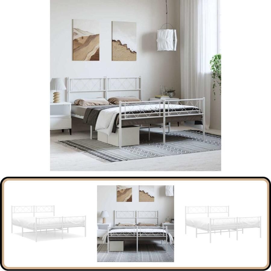 VidaXL Bedframe Wit Metaal 135x190 cm Metalen Bed Frame Klassiek Bed Robuust Bed Wit Bed Boxspring Bed