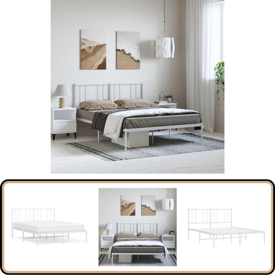 VidaXL Bedframe Wit Metaal 135x190 cm Robuust Bed Frame Klassiek Bedframe Houten Bed Frame Wit Bed Frame Metalen Bed Frame