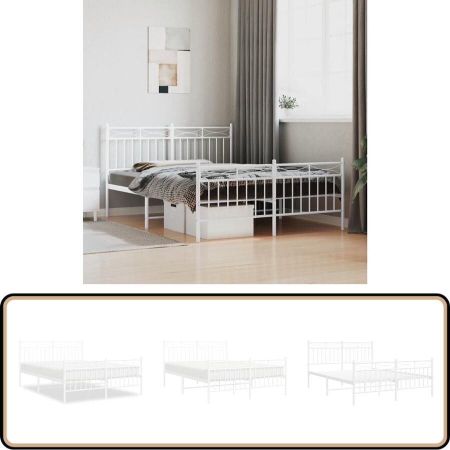 VidaXL Bedframe Wit Metaal 140x190 cm Klassieke Bed Frame Staal Bedframe Witte Bed Frame Tweepersoons Bed Boxspring Bed