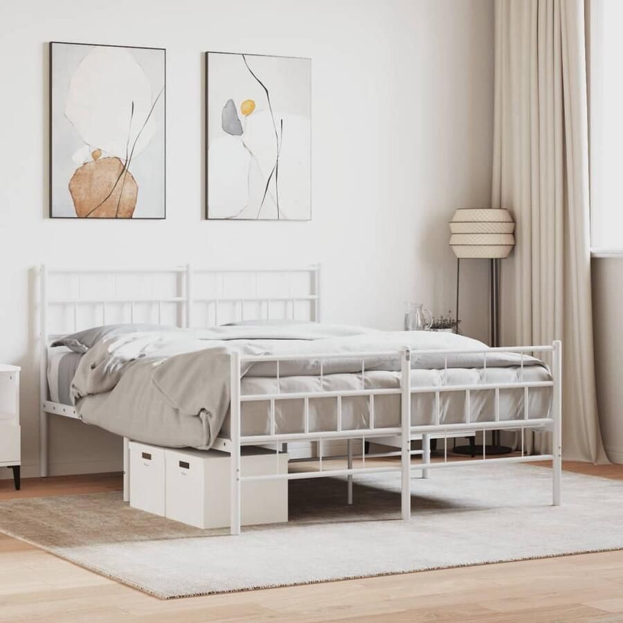 VidaXL Bedframe Wit Metaal 140x200 cm Klassieke Bed Frame Metalen Bedframe Wit Bedframe Staal Bedframe Tweepersoons Bed Boxspring Bed King Size Bed Platform Bed Met Opbergruimte - Foto 2