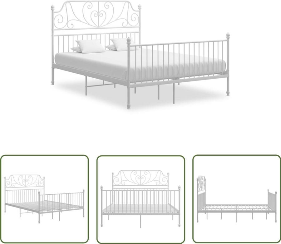 VidaXL Bedframe Wit Metaal 140x200 cm Metalen Bed Frame Tweepersoons Bed Wit Bed Voor Volwassenen Slaapcomfort Design Bed Industriële Stijl Stapelbare Bedden Budgetvriendelijk Bed