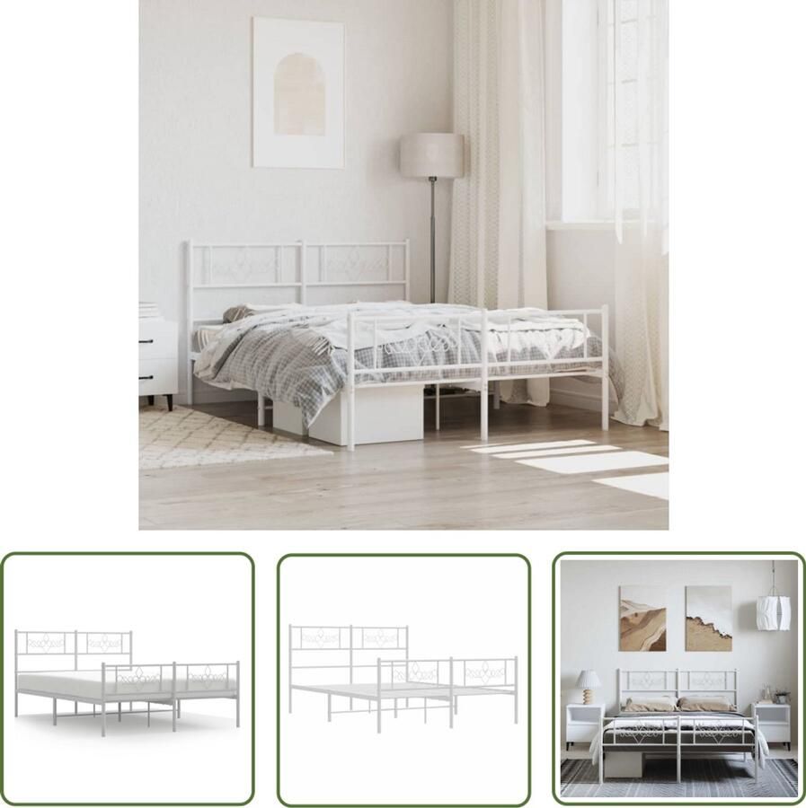 VidaXL Bedframe Wit Metaal 150x200 cm Klassieke Bed Frame Staal Bedframe Tweepersoons Bed Witte Bed Frame Bed Frame Met Opbergruimte Boxspring Bed Modern Bed Frame - Foto 2