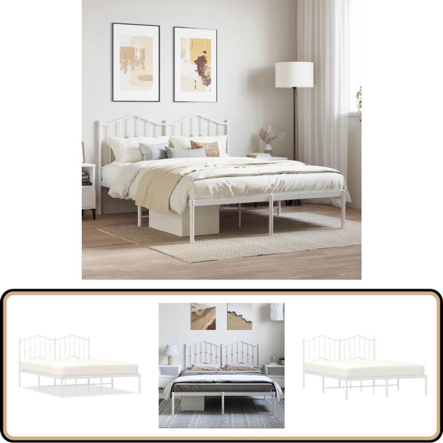 VidaXL Bedframe Wit Metaal 150x200 cm Klassieke Bedframe Metalen Bedframe Houten Bedframe Wit Bedframe Tweepersoons Bed Boxspring Bed King Size Bed Queen Size Bed Slaapcomfort