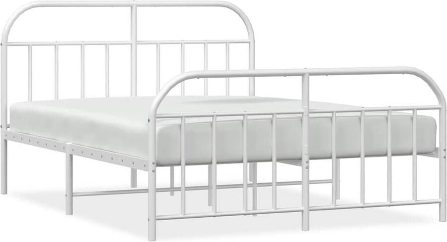 VidaXL Bedframe Wit Metaal 150x200 cm Robuust Bedframe Klassiek Bed Metalen Bedframe Staal Bedframe Wit Bedframe Boxspring Bed Opbergruimte Bed Functionele Headboard - Foto 2