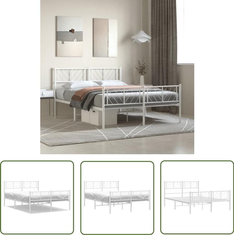 VidaXL Bedframe Wit Metaal 160x200 cm Klassieke Bed Frame Metalen Bedframe Robuust Bedframe Wit Bedframe 160x200 Slaapcomfort
