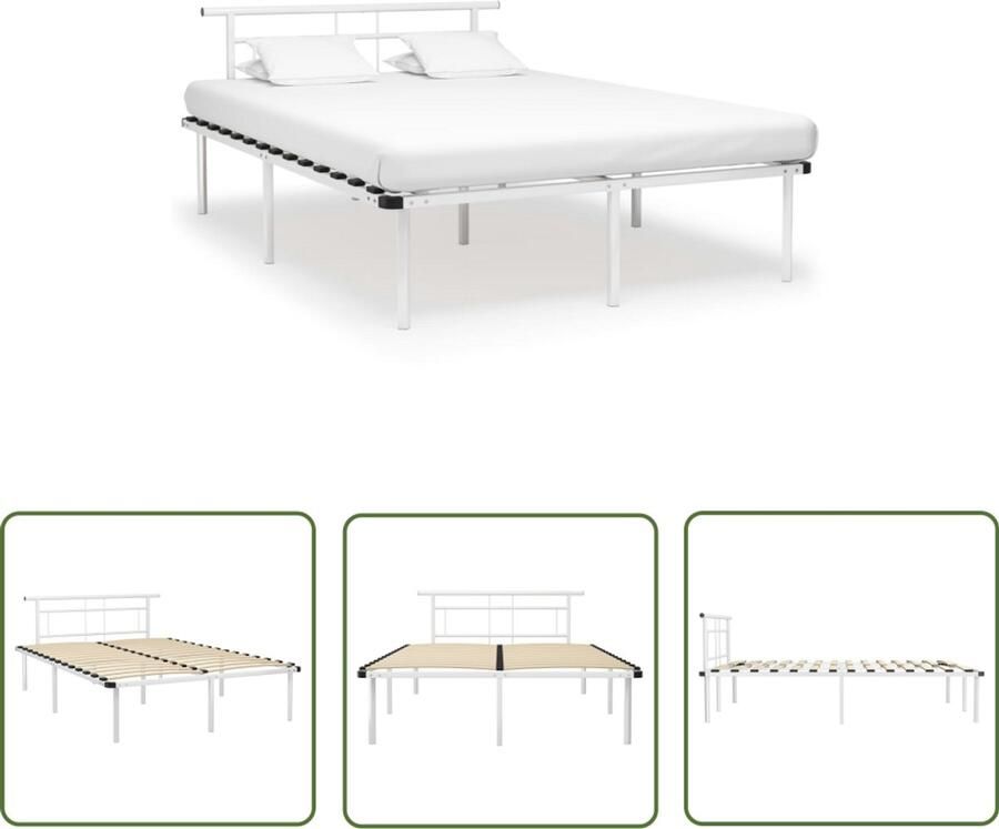 VidaXL Bedframe Wit Metaal 160x200 cm Metalen Bedframe Tweepersoonsbed Bedframe Wit Slaapkamer Meubels Boxspring Frame Stapelbare Bedbodems Houten Bedframe Design Bedframe Modern Bedframe - Foto 2