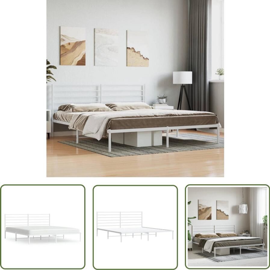 VidaXL Bedframe Wit Metaal 180x200 cm Robuust Bedframe Klassiek Bedframe Metalen Bedframe Witte Bedframe Opbergruimte Bed Met Hoofdbord
