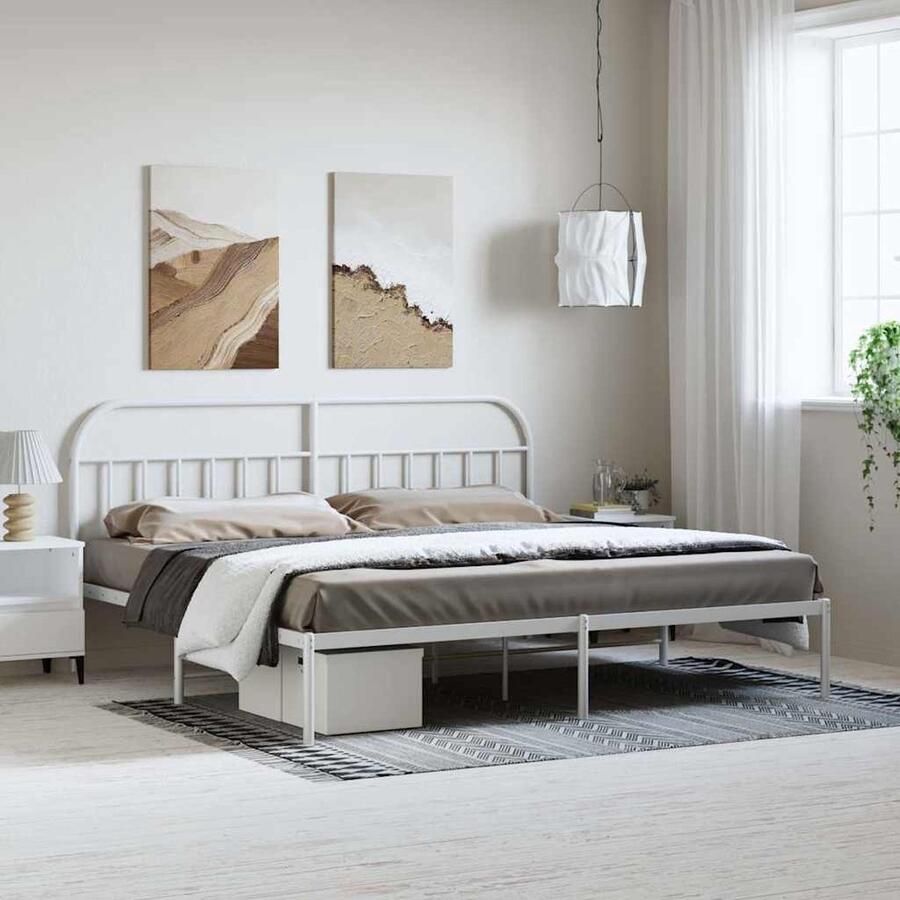 VidaXL Bedframe Wit Metaal 193x203 cm Klassieke Bed Frame Metalen Bedframe Tweepersoonsbed Witte Bedframe Met Hoofdbord Bedframe Staal Boxspring Bed - Foto 2