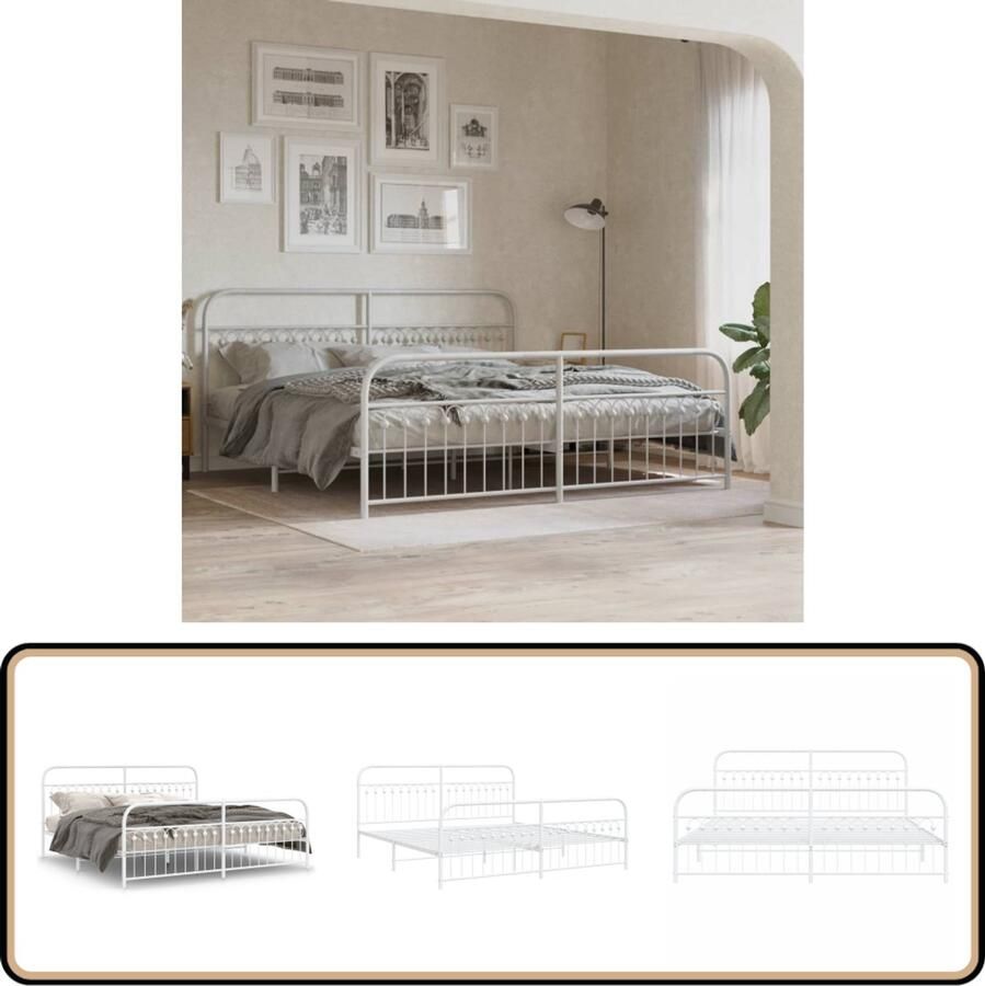 VidaXL Bedframe Wit Metaal 193x203 cm Staal Bed Frame Tweepersoons Bed Frame Wit Boxspring Bed King Size Bed Platform Bed Modern Bed Frame