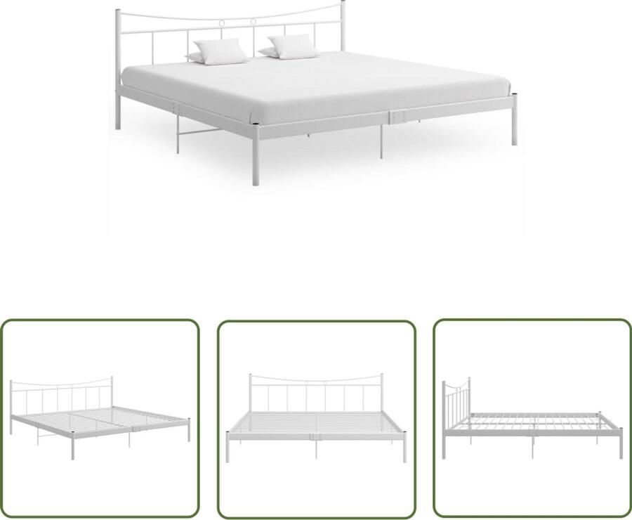 VidaXL Bedframe Wit Metaal 200x200 cm Metalen Bed Frame Tweepersoons Bed Witte Bed Voor Volwassenen Stapelbare Bedden