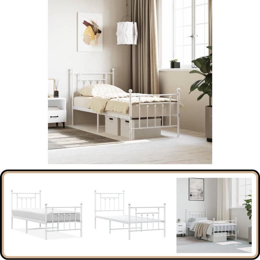 VidaXL Bedframe Wit Metaal 75x190 cm Klassieke Bed Frame Metalen Bedframe Wit Bedframe Enkelpersoonsbed Bed Frame Met Opbergruimte Bed Frame Met Hoofdeind