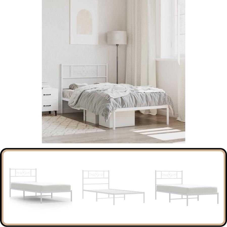 VidaXL Bedframe Wit Metaal 80x200 cm Klassieke Bed Frame Metalen Bedframe Wit Bedframe 80x200 Staal Bedframe