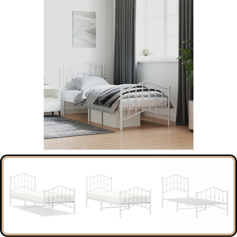 VidaXL Bedframe Wit Metaal 80x200 cm Robuust Bed Frame Metalen Bedframe Klassiek Bed Enkel Bed Witte Bed Staal Bedframe Boxspring Bed