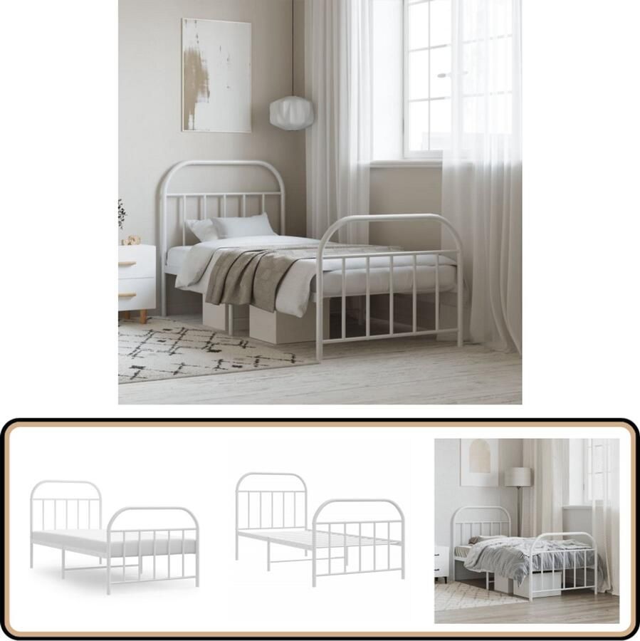 VidaXL Bedframe Wit Metaal 90x190 cm Klassieke Bed Frame Metalen Bedframe Houten Bed Frame Witte Bed Frame Enkel Bed