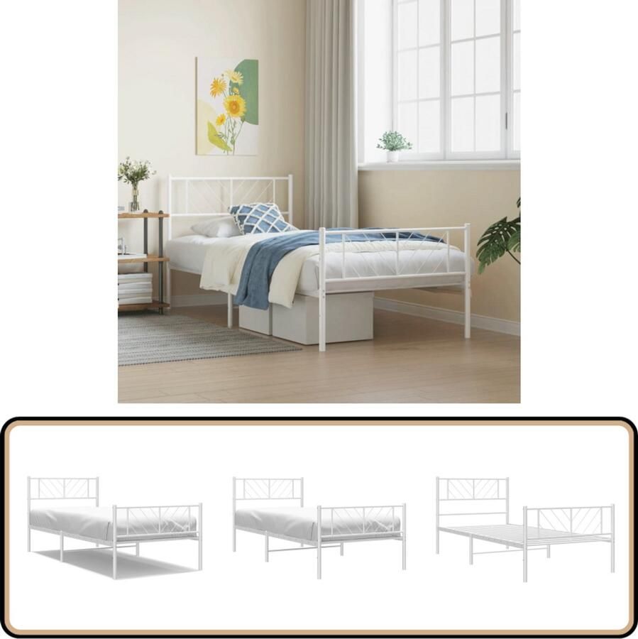 VidaXL Bedframe Wit Metaal 90x190 cm Metalen Bed Frame Klassiek Bed Enkel Bed Witte Bed Opbergruimte Bed