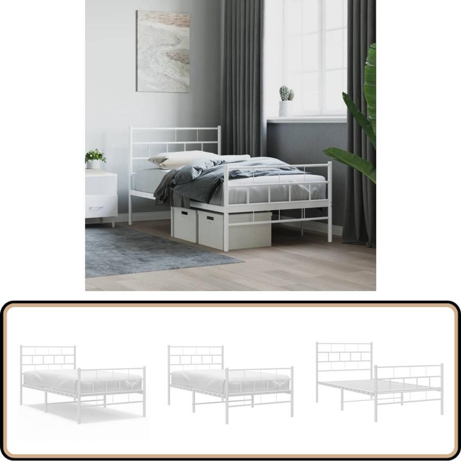 VidaXL Bedframe Wit Metaal 90x190 cm Robuust Bed Frame Klassiek Bed Metalen Bed Witte Bed Slaapcomfort