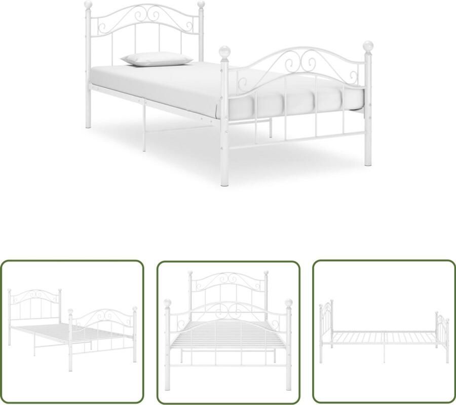 VidaXL Bedframe Wit Metaal 90x200 cm Bed Frame Metal Bed Frame Witte Bedframe Eenpersoonsbed Slaapcomfort Slaapkamersfeer Design Bed Bedframe