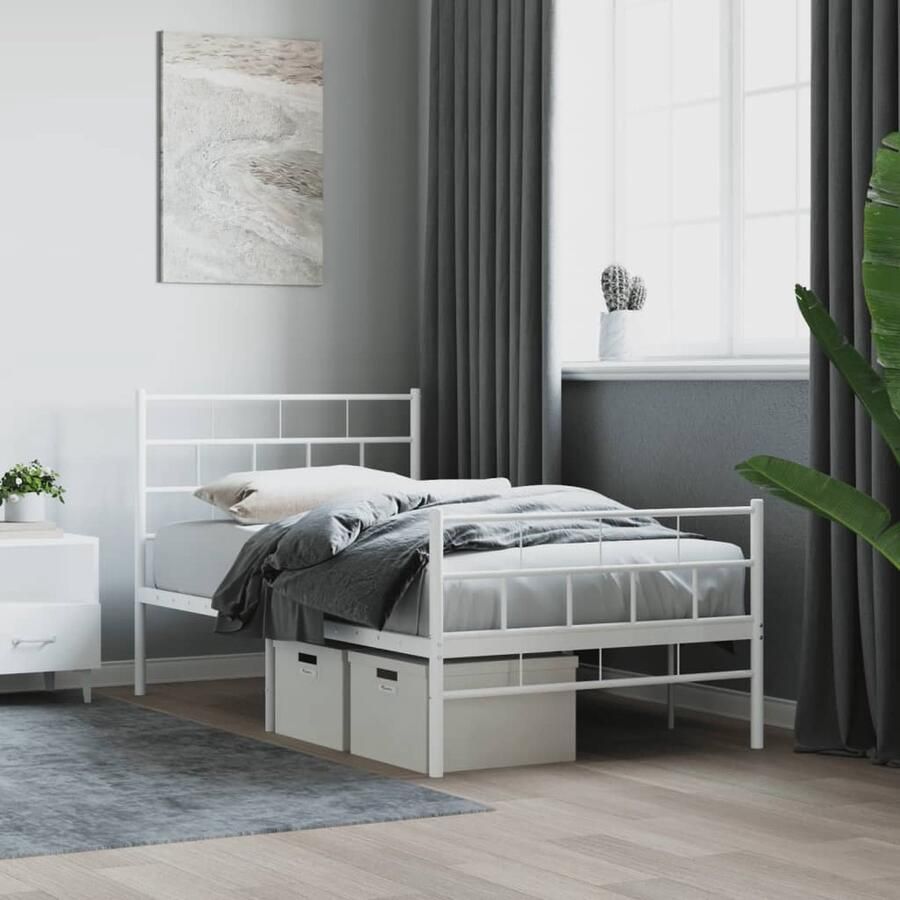VidaXL Bedframe Wit Metaal 90x200 cm Metalen Bed Frame Klassiek Bed Frame Wit Staal Bed Frame Boxspring Bed Tweepersoons Bed King Size Bed - Foto 2