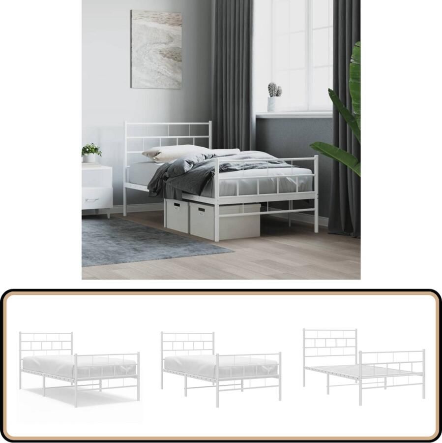 VidaXL Bedframe Wit Metaal 90x200 cm Metalen Bed Frame Klassiek Bed Frame Wit Staal Bed Frame Boxspring Bed Tweepersoons Bed King Size Bed