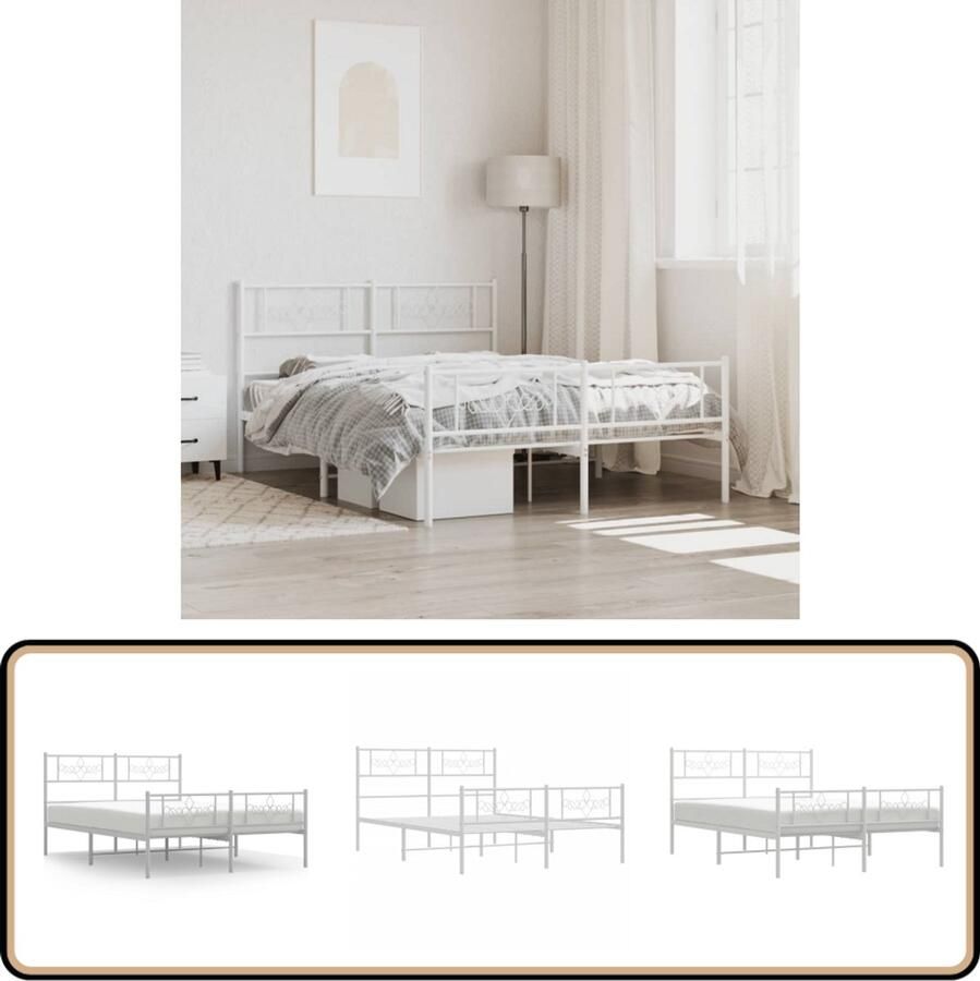 VidaXL Bedframe Wit Metalen bed 120x190 cm Robuust Bedframe Klassiek Bedframe Metalen Bedframe Wit Bedframe Staal Bedframe Boxspring Bed Tweepersoons Bed King Size Bed