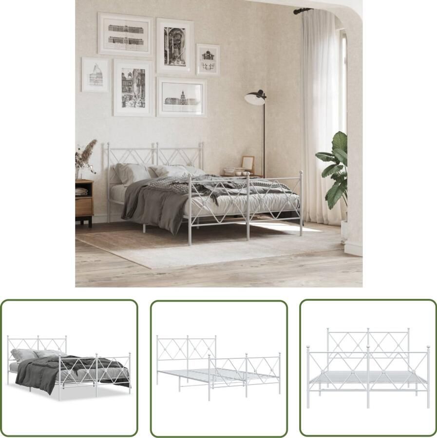 VidaXL Bedframe Wit Metalen Bedframe met hoofd- en voeteneinde metaal wit 120x200 cm Bedframe 120x200 Staal Bedframe Tweepersoons Bedframe