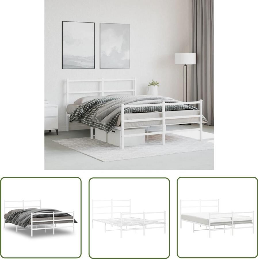VidaXL Bedframe Wit Metalen Bedframe met hoofd- en voeteneinde metaal wit 140x190 cm Bed 140x190 Staal Bedframe Boxspring Bed