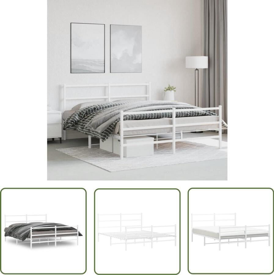 VidaXL Bedframe Wit Metalen Bedframe met hoofd- en voeteneinde metaal wit 150x200 cm Staal Bedframe King Size Bedframe Boxspring Bedframe